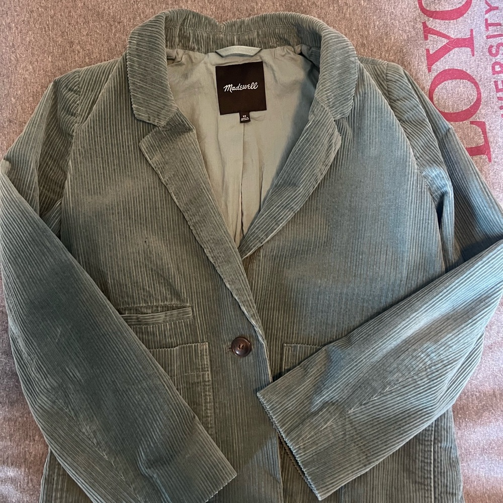 Madewell Corduroy Blazer in Teal Green